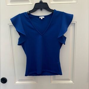 royal blue ruffle sleeved top